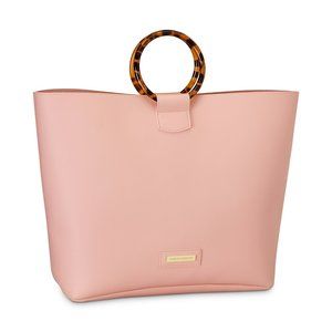 New! Vince Camuto Pebbled Large Tote Bag With Tortoise Double Handles Pink NWT